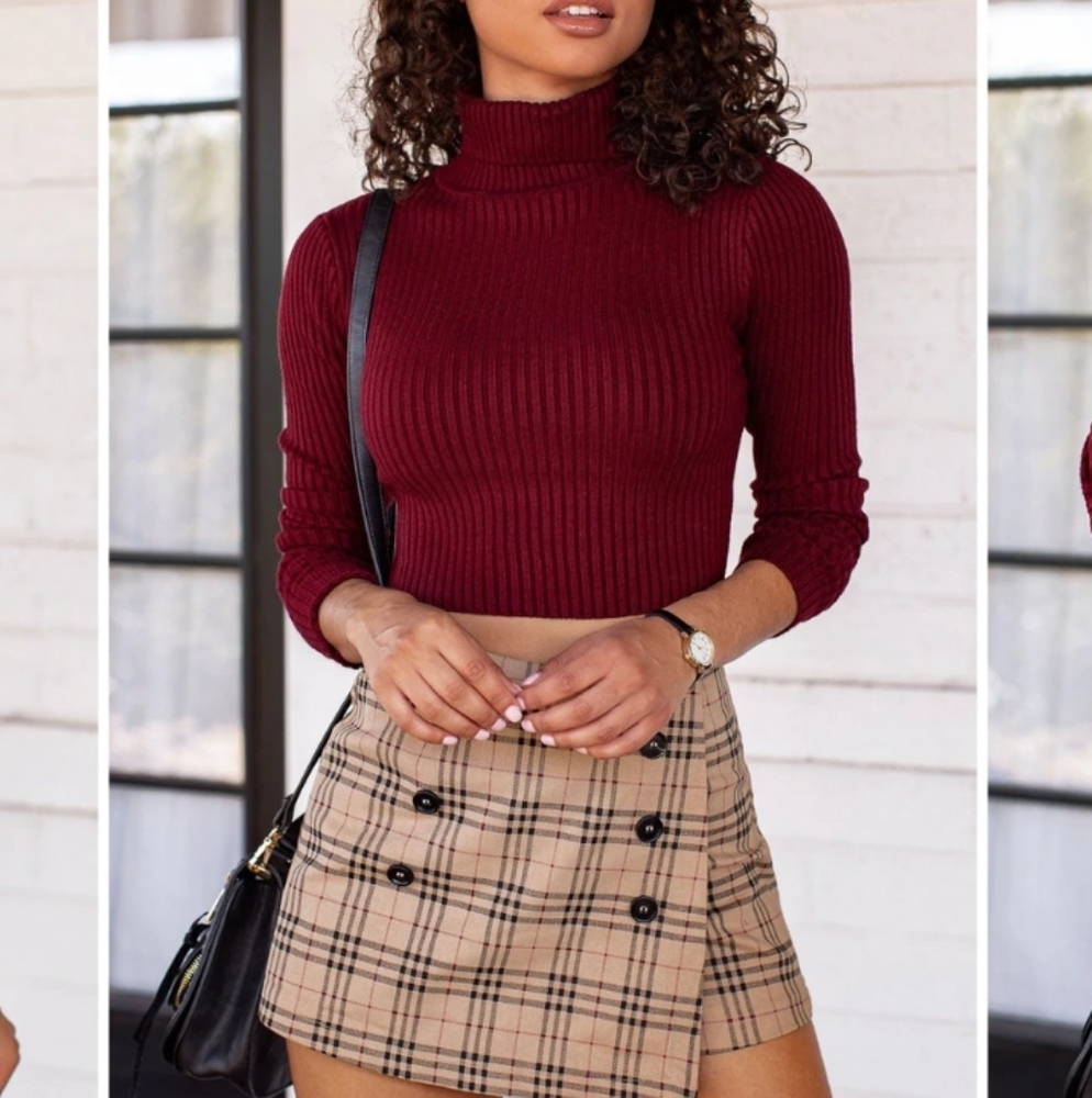 Burgundy Cropped Turtleneck